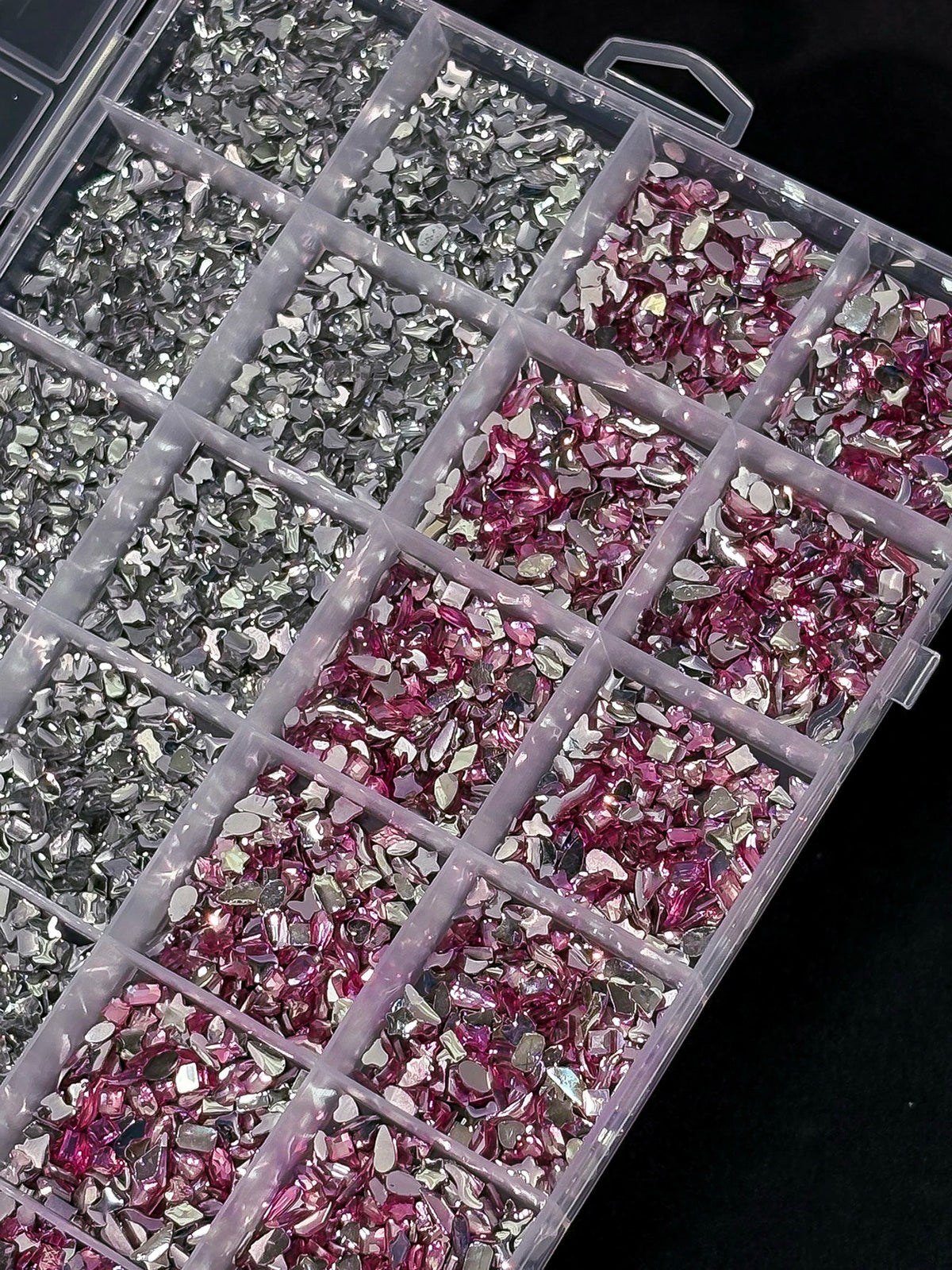 24-Grid Iridescent Nail Rhinestones Mixed Shapes & Colors Nail Art Rhinestones PRIMED