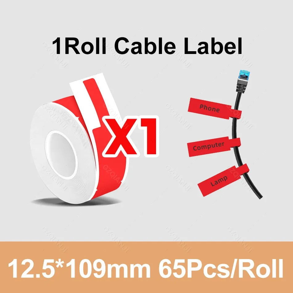 Thermal Label Sticker Roll 12–30mm for Mini Printer P15 D30 P12 Thermal Label Roll PRIMED 1Roll Red Cable