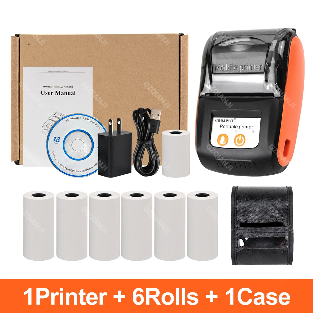 58mm Bluetooth Thermal Receipt Printer – iOS Android Windows Thermal Receipt Printer PRIMED OR Add 6Rolls 1Case EU Plug