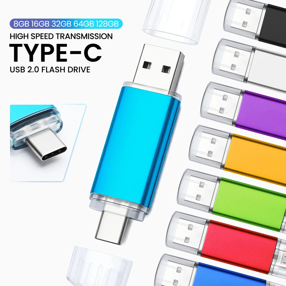JASTER 2-in-1 USB & USB-C Flash Drive 4GB–128GB Metal Clip USB Flash Drive PRIMED