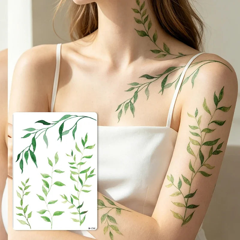 Green Vine Leaf Temporary Tattoo Sticker – Waterproof Body Art Temporary Tattoo Sticker PRIMED W-1741
