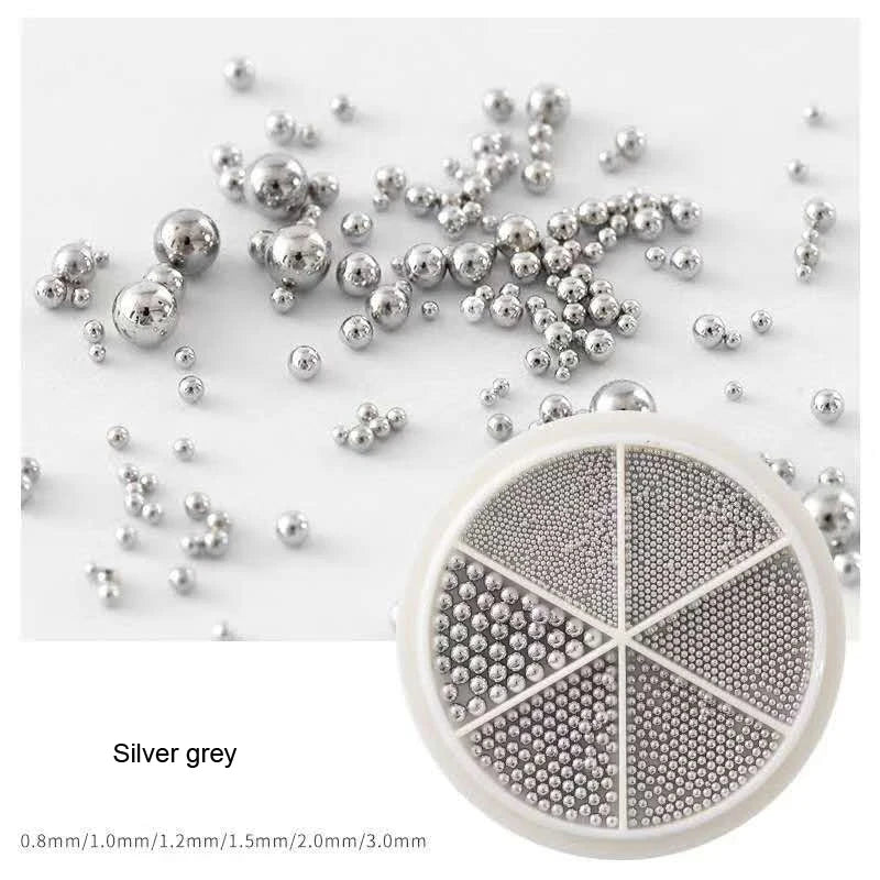 Nail Art Metal Round Beads 0.8–3.0mm Gold Silver | 12-Grid Box Nail Art Beads PRIMED ZP144