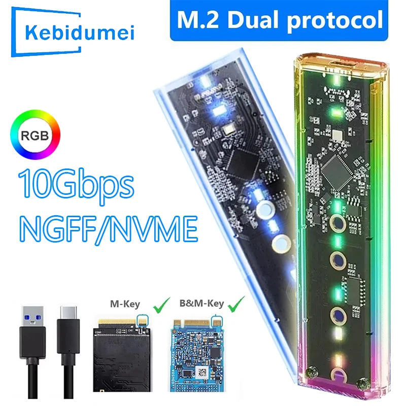 RGB M.2 NVMe SSD Enclosure USB-C 10Gbps Transparent Case SSD Enclosure PRIMED