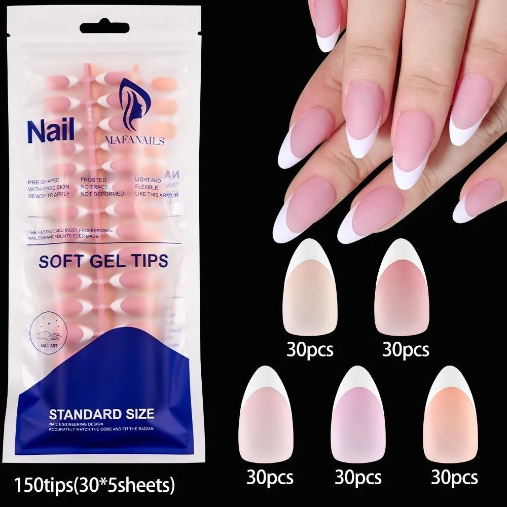 150Pcs Matte Almond Press On Nails – French Nail Tips Set