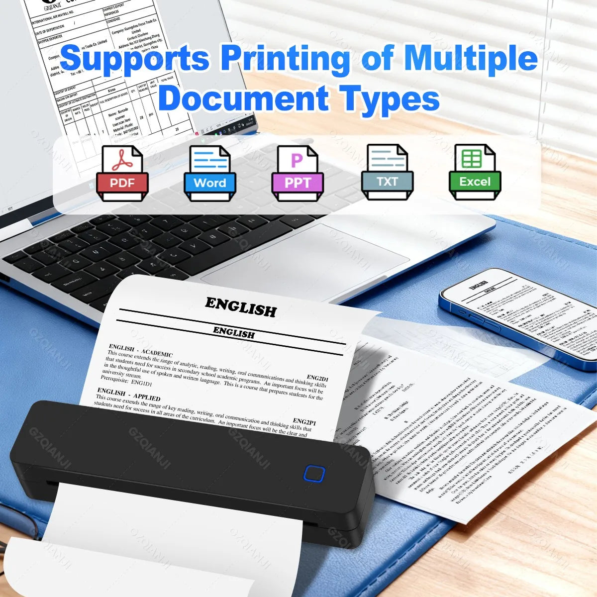 GZQIANJI A4 Bluetooth Thermal Printer – Portable Inkless Thermal Printer PRIMED