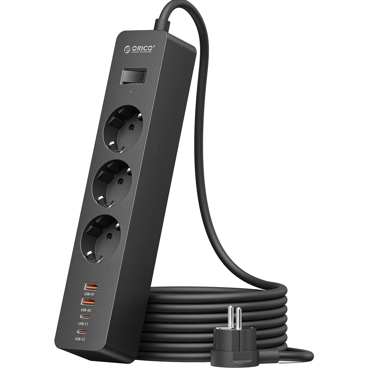 ORICO EU Power Strip 5 Outlets PD 20W USB-C Fast Charger 3M Cord Power Strip Charger PRIMED 3M 3A2U2C Black China Mainland EU Plug