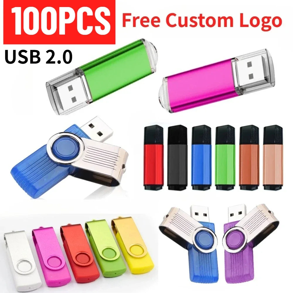 100-Pack Custom Logo USB 2.0 Flash Drives 4GB–64GB Bulk USB Flash Drive PRIMED