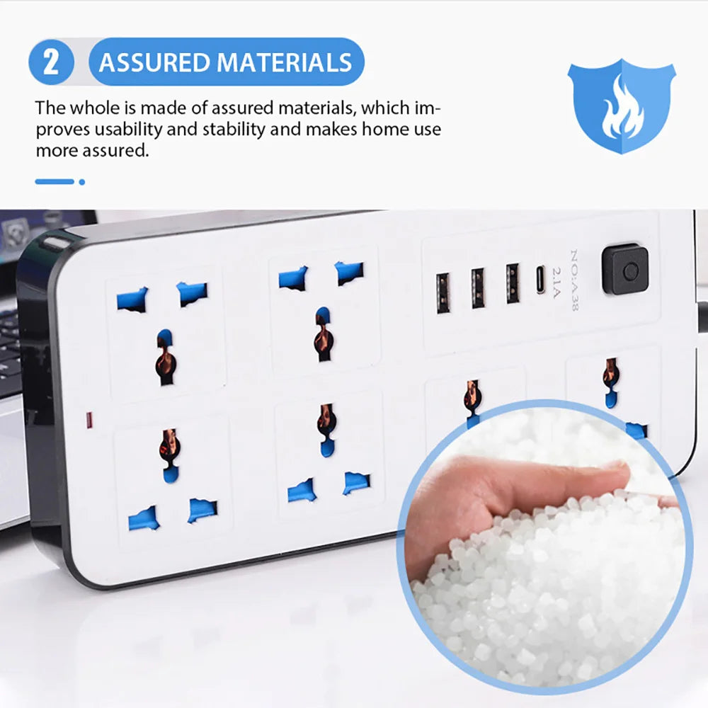 Universal Power Strip EU/US/UK | USB-C Port & 2m Cord Power Strip PRIMED