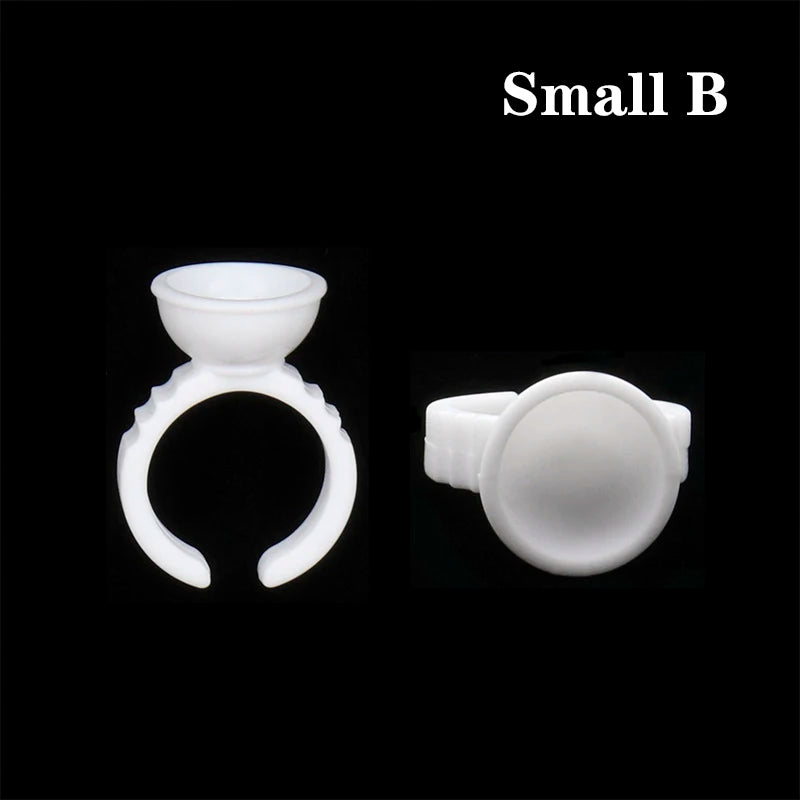 100Pcs Disposable Lash Glue Rings | Eyelash Extension Supplies Lash Extension Accessory PRIMED 100pcs white small B
