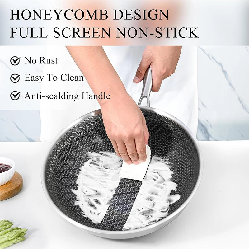 LMETJMA 28cm Hybrid Nonstick Wok Pan | 316 Stainless Steel Lid Nonstick Wok Pan PRIMED