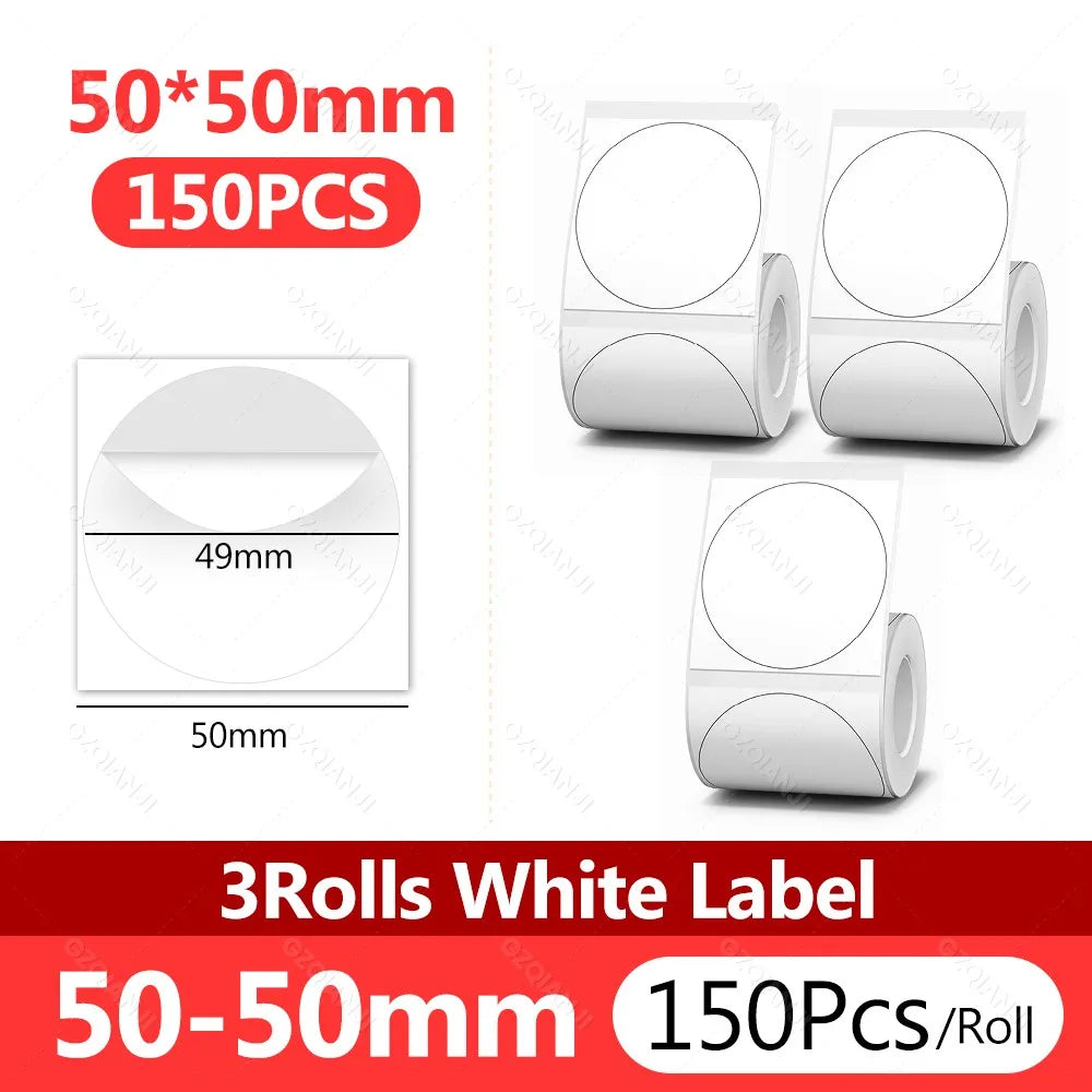 NIIMBOT Thermal White Label Rolls 3-Pack | B1 B21 B3S B31 Thermal Label Rolls PRIMED 3Rolls White Round