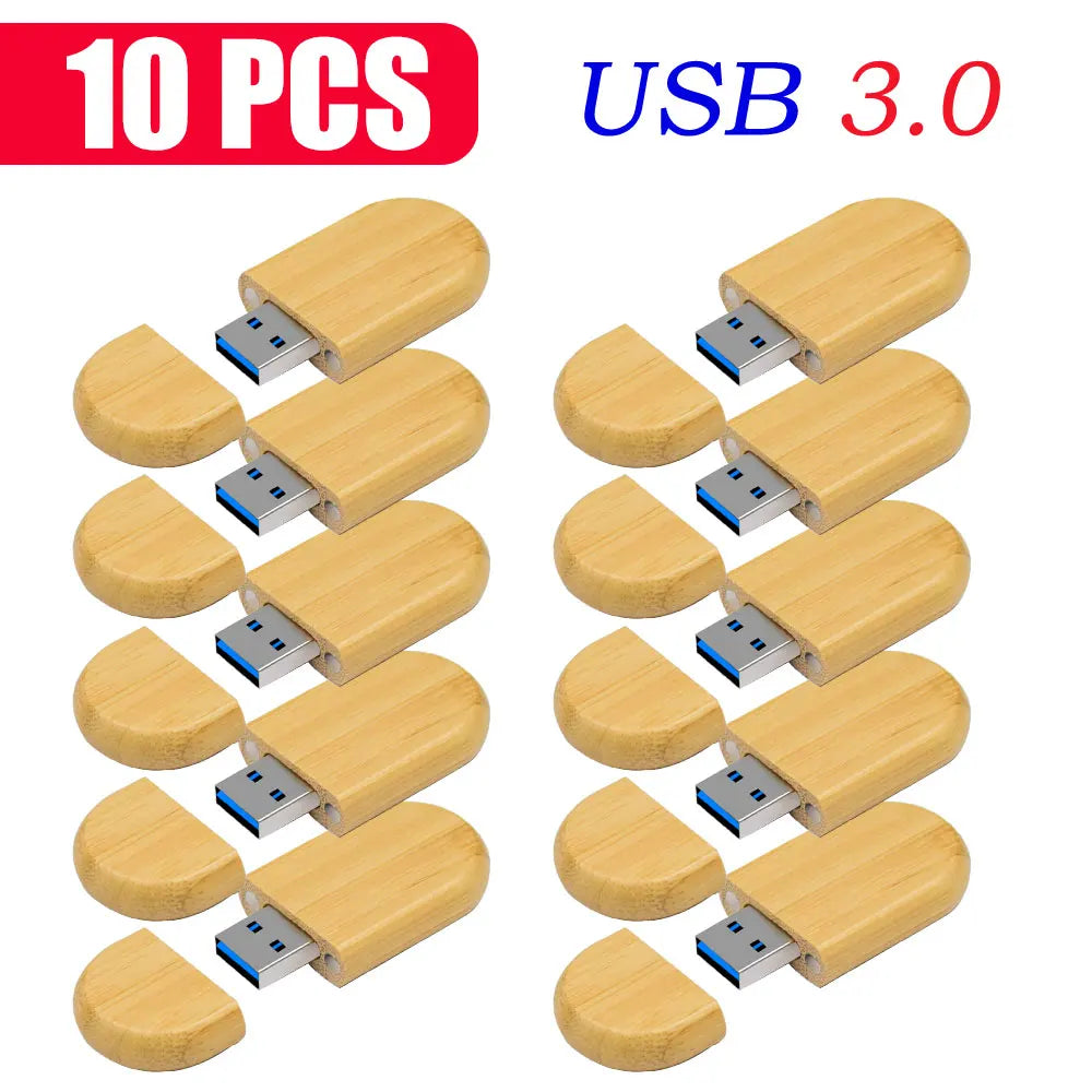 10-Pack Bamboo USB 3.0 Flash Drives | Custom Logo 4–128GB USB Flash Drive PRIMED 64 GB Carbonized no box