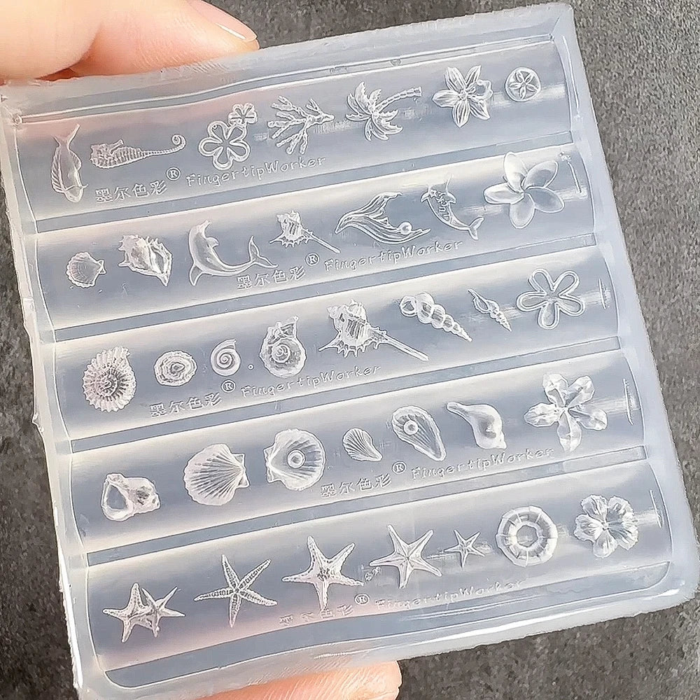 Ocean 3D Nail Silicone Stamping Mold – Shell, Sea Star & Dolphin