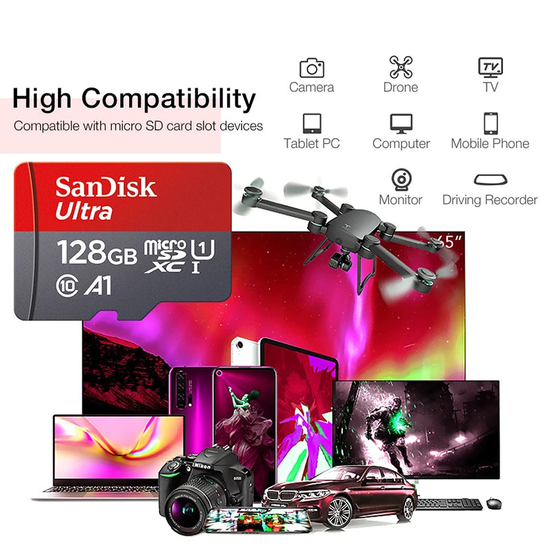 SanDisk Micro SD Card 32–256GB Class 10 UHS-1 + Card Reader Micro SD Card PRIMED