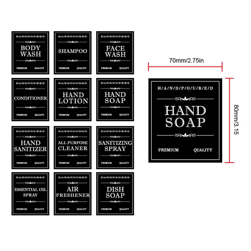 Waterproof Bathroom Bottle Labels 5-Pack | PVC Stickers