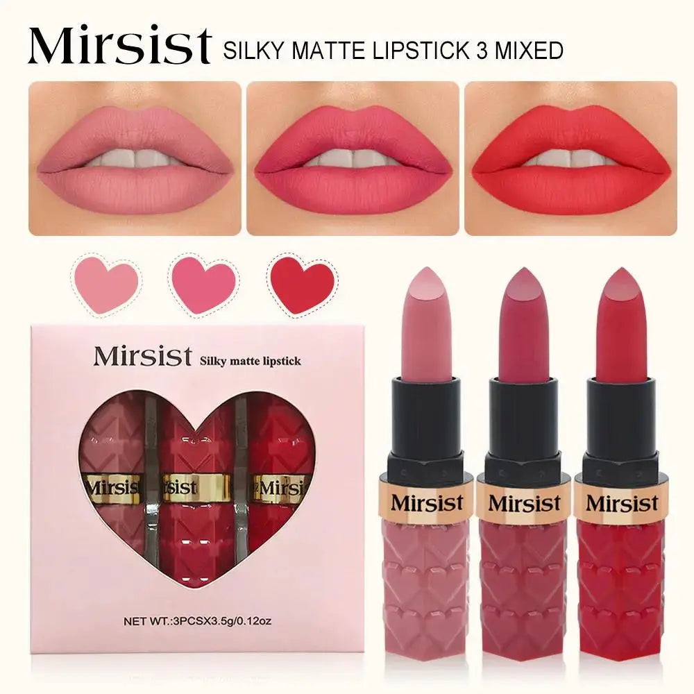 Mirsist 3-Pc Matte Velvet Lipstick Set – Waterproof, Long-Lasting