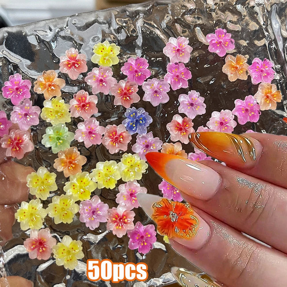 72Pcs 3D Flower Nail Charms – Sakura, Lily & Leopard Mix Nail Art Charms PRIMED ZCF172