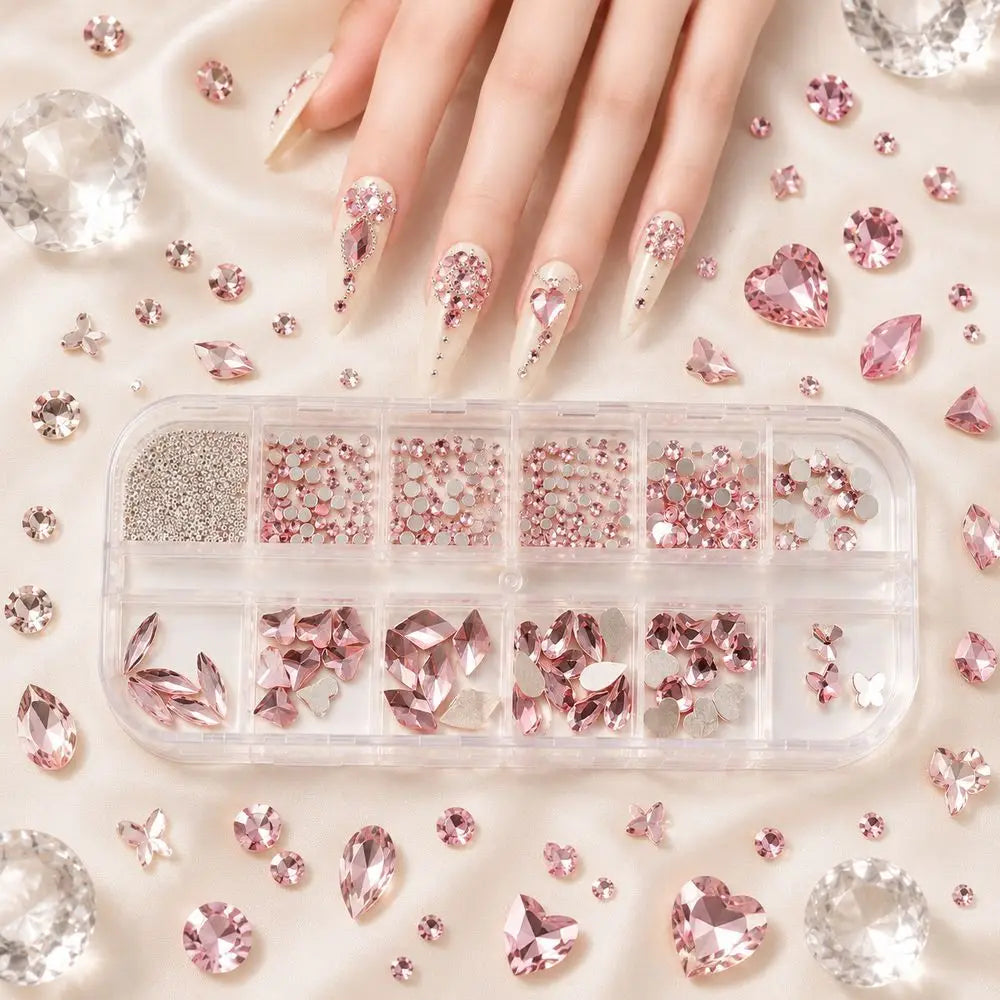 Pink Glass Crystal Nail Rhinestones & Flatback Gems DIY Kit