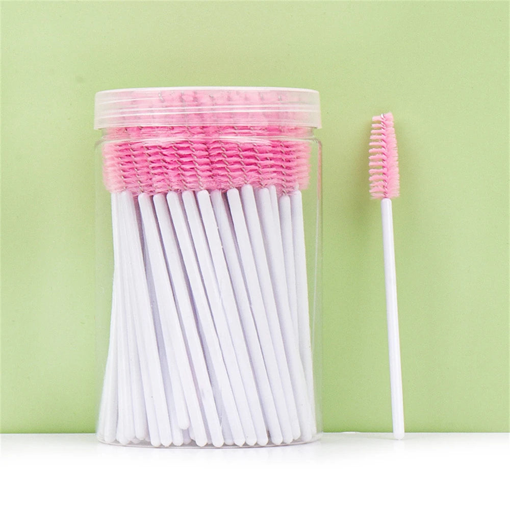 100 Pcs Spoolie Brushes – Eyelash Extension Makeup Tools Spoolie Brush Set PRIMED white pink