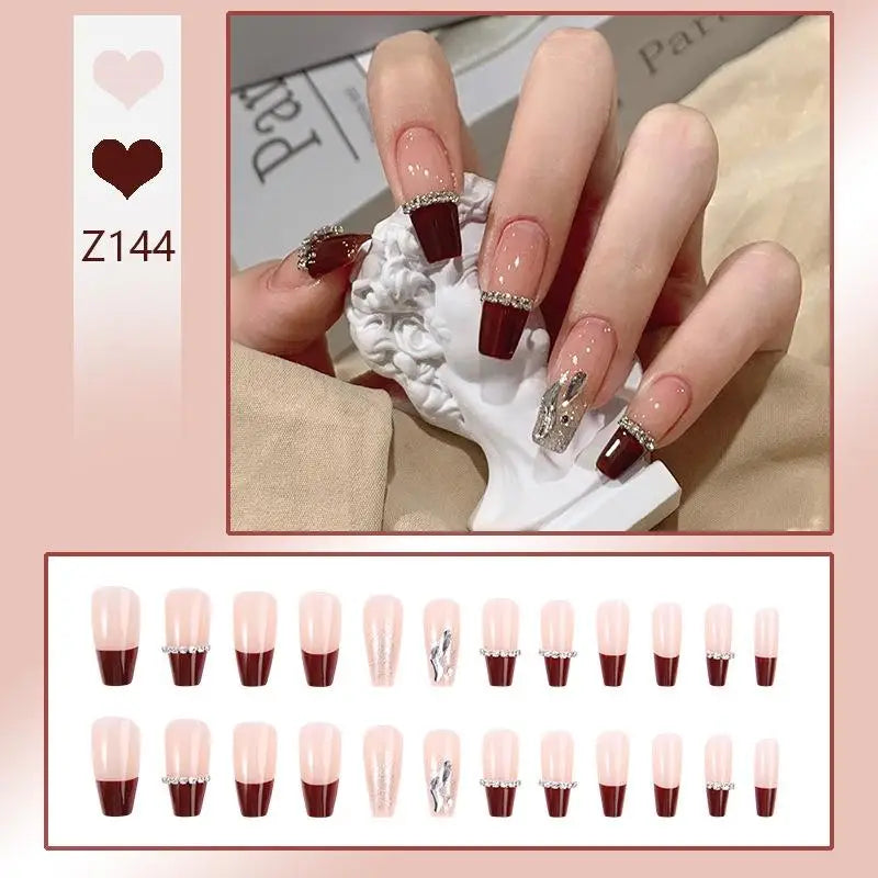 French Press On Nails Set – 24 Short Acrylic Tips with Glue