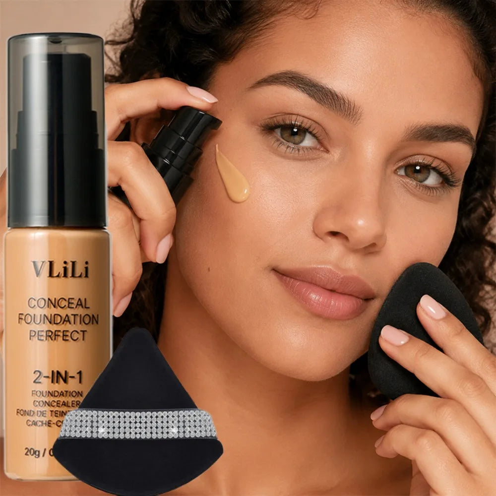 Waterproof Full Coverage Liquid Foundation & Puff Set Liquid Foundation Set PRIMED