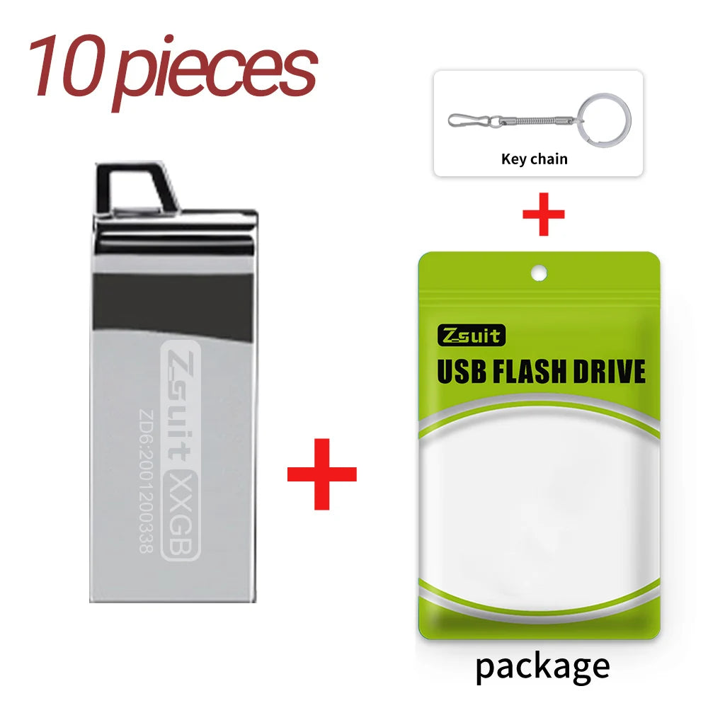 10-Pack Metal USB Flash Drives 4GB–128GB | Free Custom Logo USB Flash Drive PRIMED 512M Silver