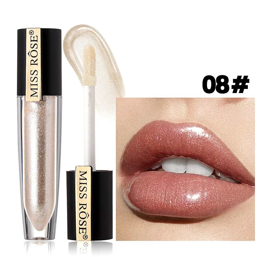 MISS ROSE Pearlescent Liquid Lip Glaze – Waterproof & Hydrating Liquid Lip Gloss PRIMED 7701-028M-08