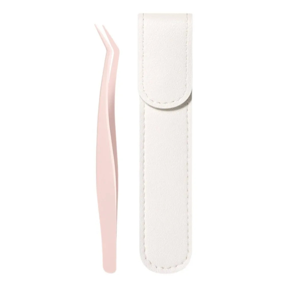 Stainless Steel Eyelash Tweezers Anti-Static + Leather Case