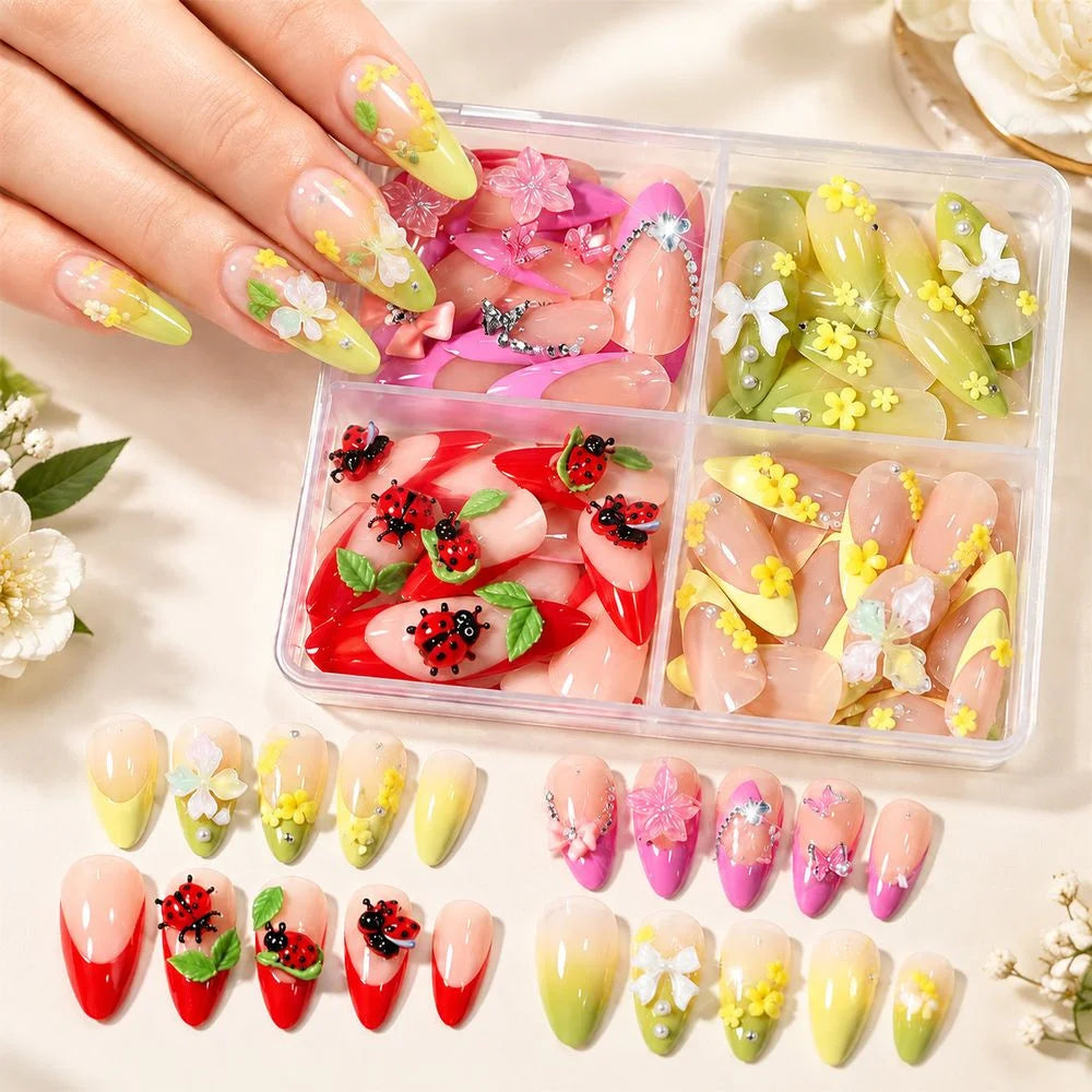 96Pcs Resin Nail Charms Set – Mixed Shapes 12-Grid Storage Case Nail Art Charms PRIMED