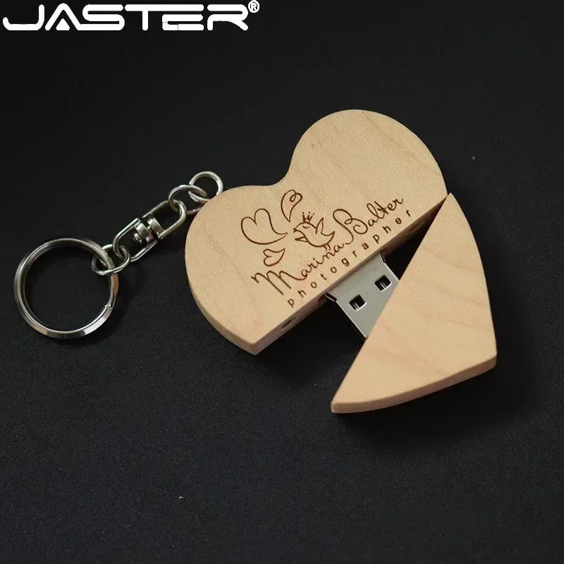 Heart Wooden USB Flash Drive 32GB/64GB – Custom Laser Engraved Custom USB Flash Drive PRIMED