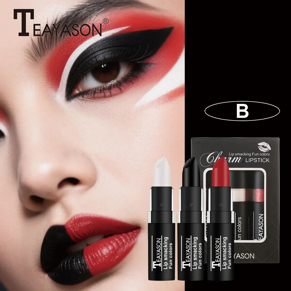 TEAYASON Velvet Matte Lipstick Set – Black White Red, 3pcs