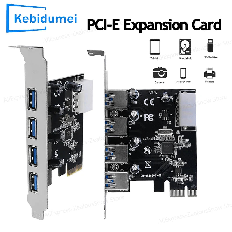 USB 3.0 PCIe Expansion Card – 4-Port 5Gbps PCI Express Adapter