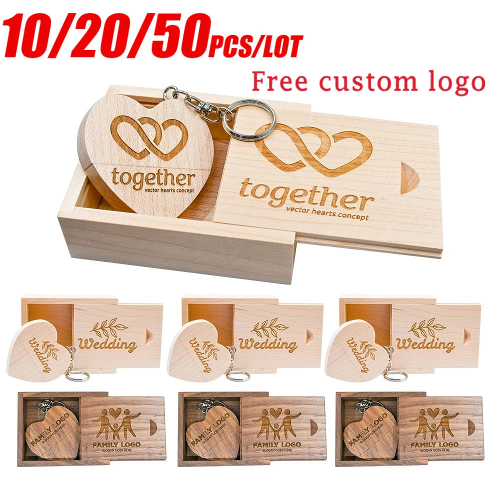 Wooden Heart USB Flash Drive Bulk 4GB–64GB | Wedding Gifts USB Flash Drive PRIMED