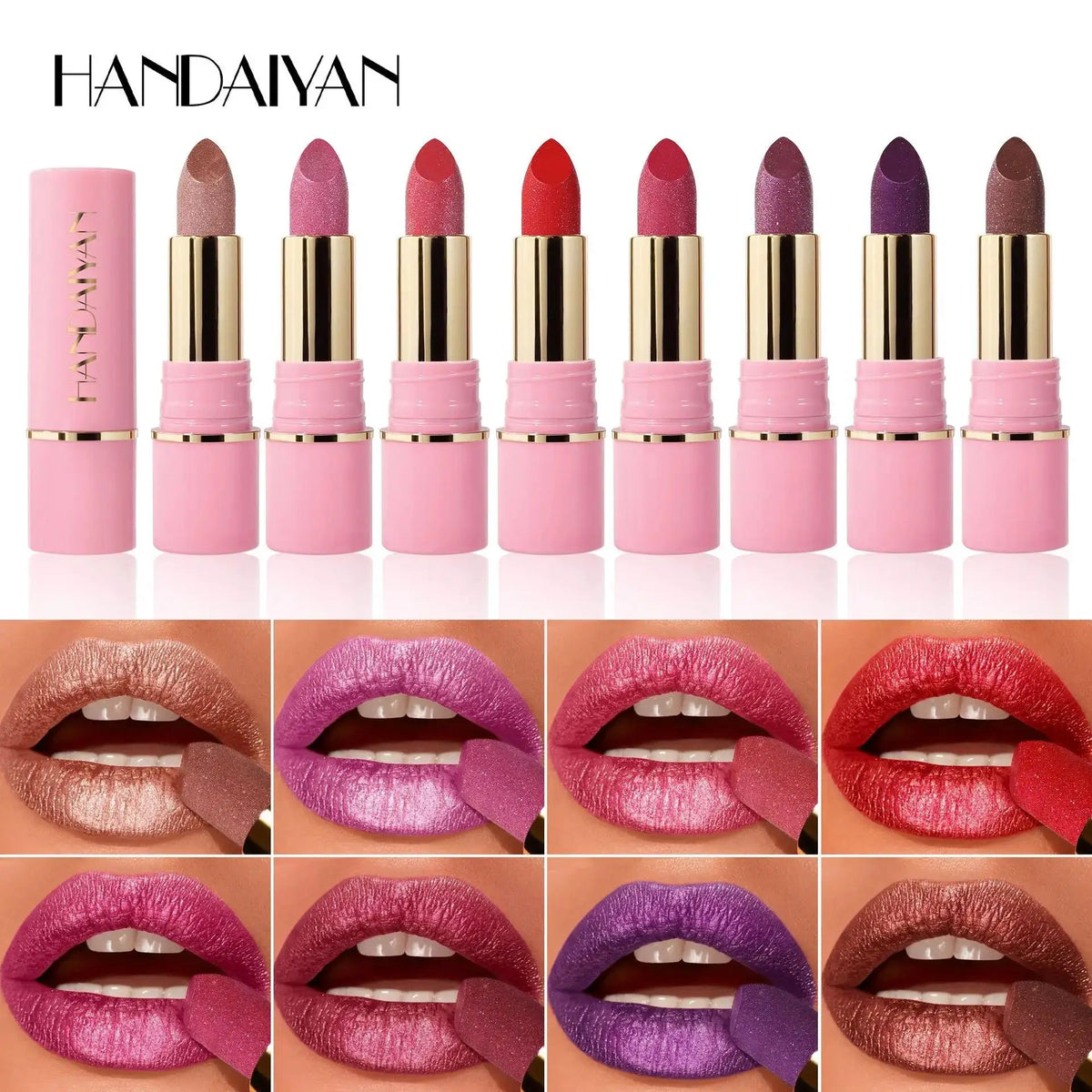 Handaiyan Glitter Diamond Lipstick – 8 Shades Waterproof Glitter Lipstick PRIMED