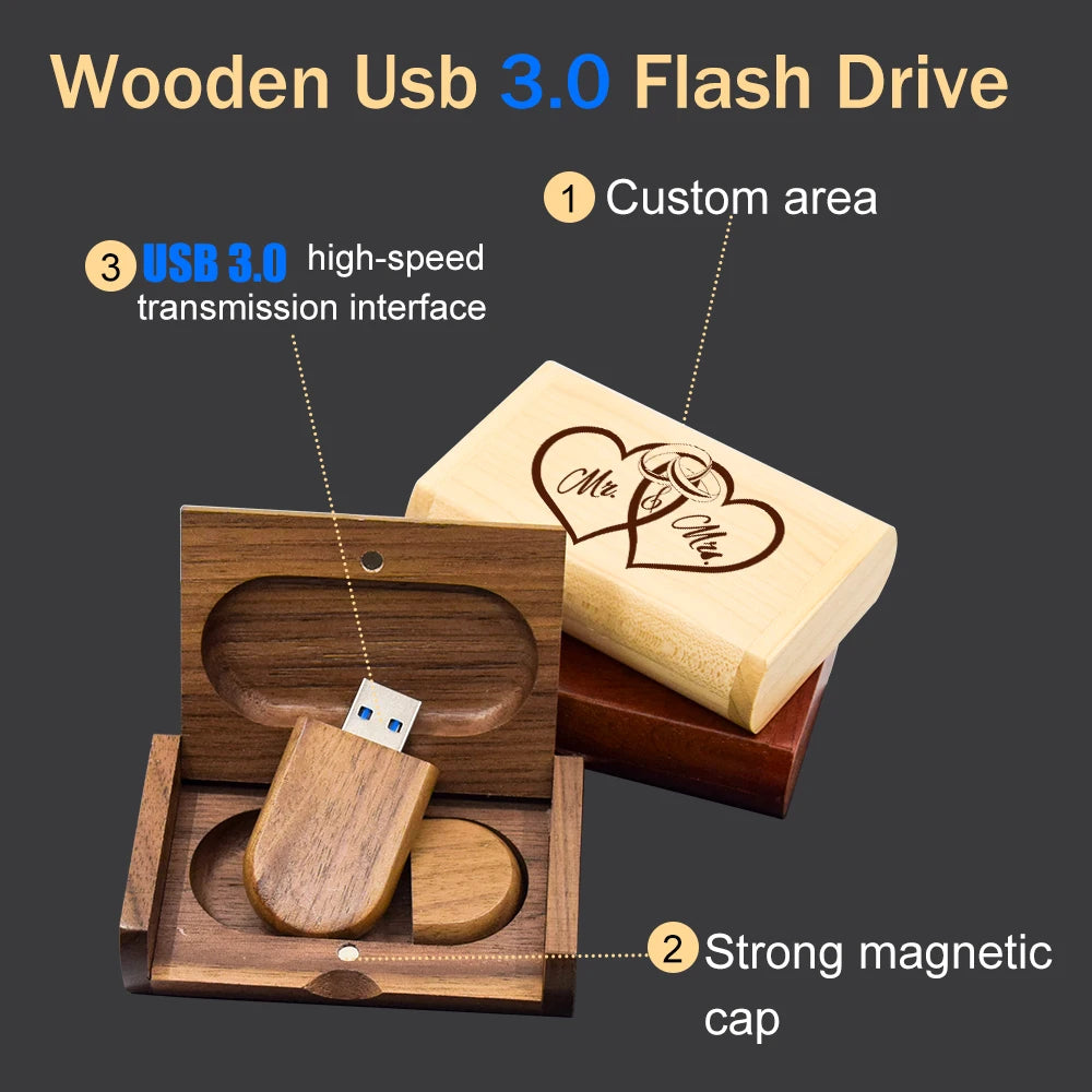 10-Pack Custom Logo USB 3.0 Flash Drives 64GB Wooden Gift Set Custom USB Flash Drive PRIMED