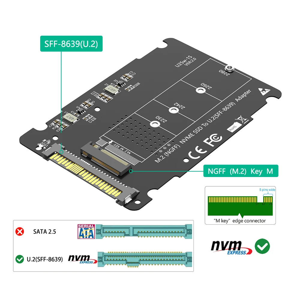 TISHRIC M.2 NVMe to U.2 SFF-8639 Adapter with Aluminium Case SSD Adapter Enclosure PRIMED