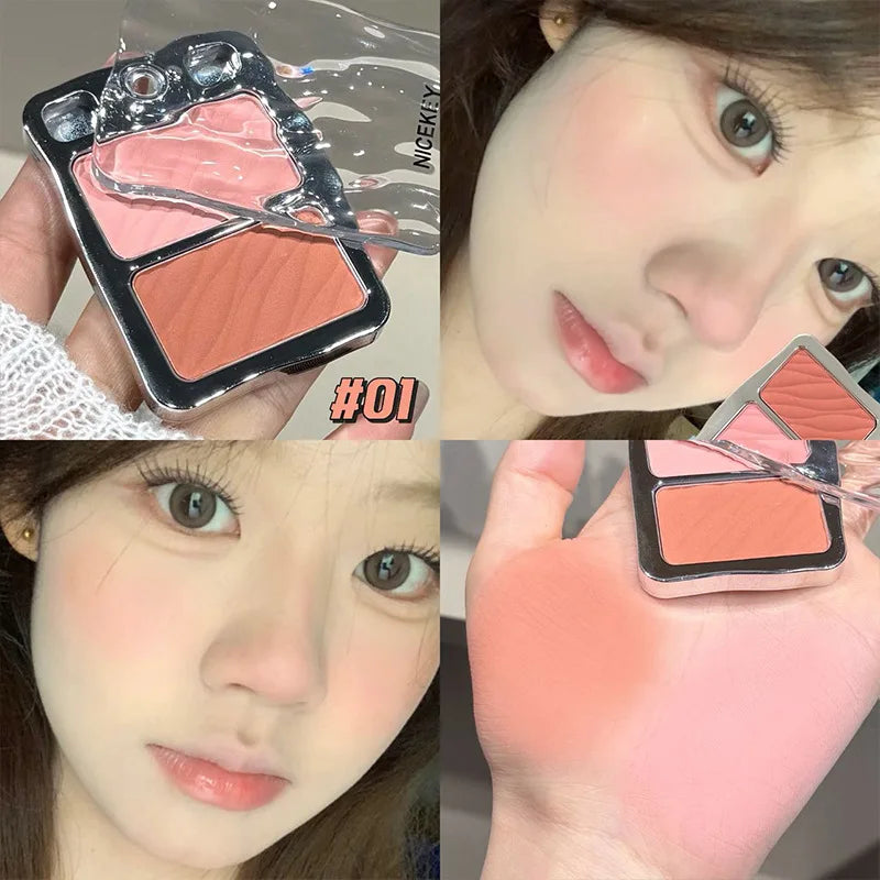 Two-Color Matte Blush Peach Pink Waterproof Contour Rouge