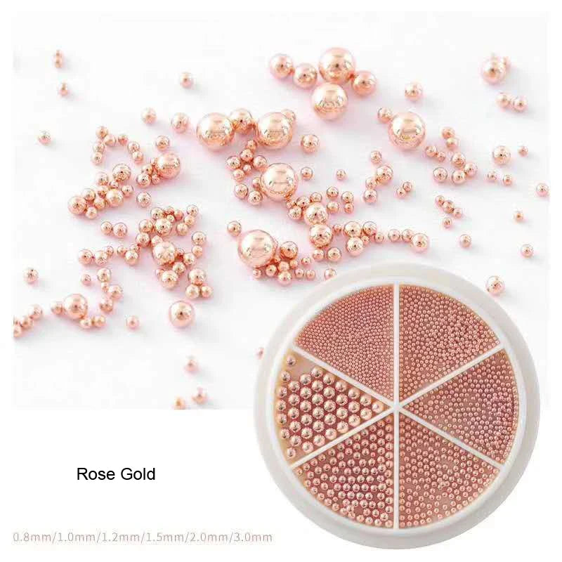 Nail Art Metal Round Beads 0.8–3.0mm Gold Silver | 12-Grid Box