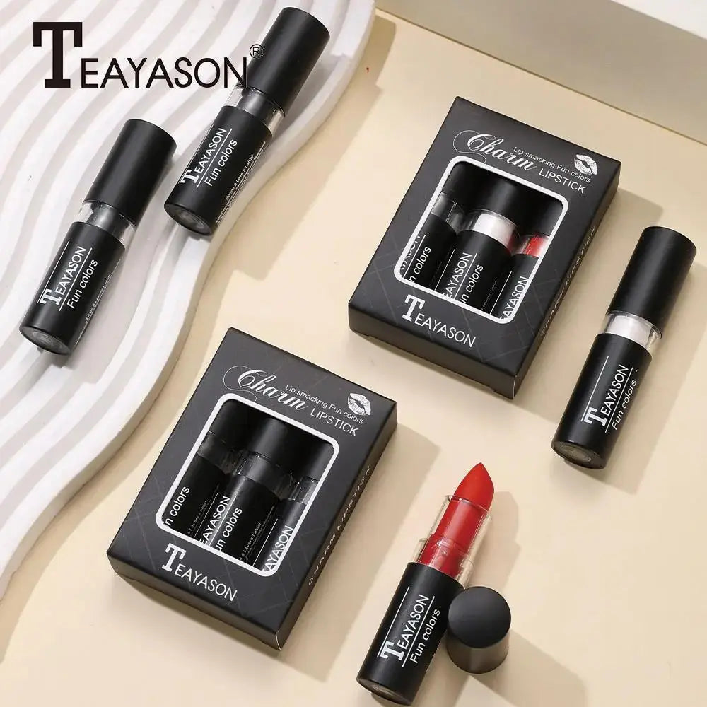 TEAYASON Velvet Matte Lipstick Set – Black White Red, 3pcs