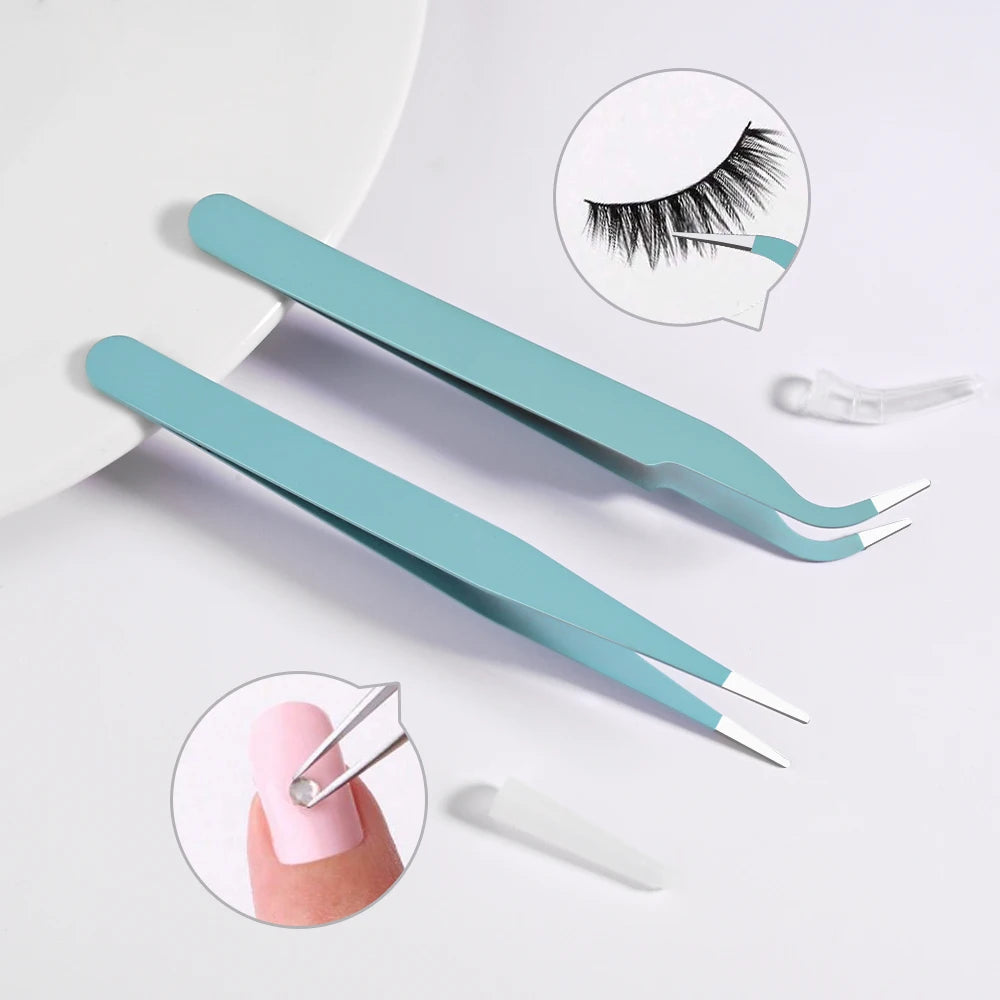 Rhinestone Eyelash Tweezers Stainless Steel Nail Art Set