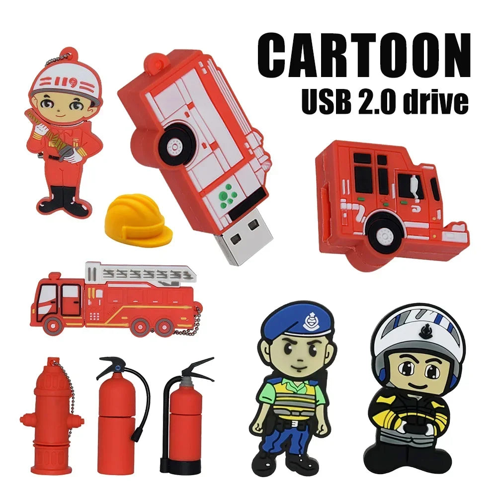 Fireman Fire Truck USB Flash Drive 8GB–128GB | Novelty Pen Drive Novelty USB Flash Drive PRIMED