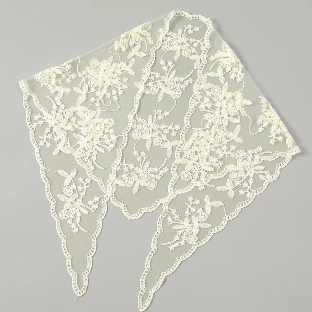 Hollow Lace Hair Scarf Headband – Vintage Triangular Bandana Lace Hair Scarf PRIMED Beige