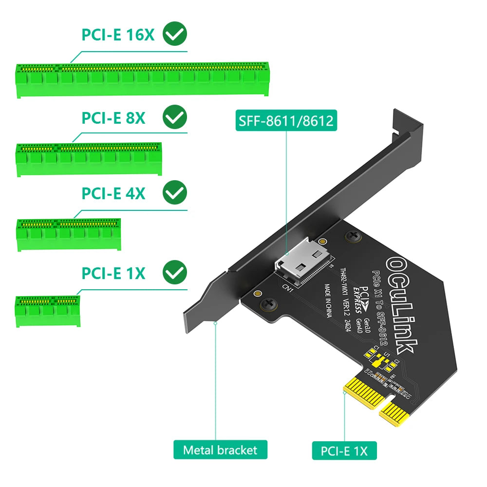 TISHRIC PCIe 4.0 to Oculink SFF-8611/8612 U.2 Adapter Card PCIe Expansion Adapter PRIMED