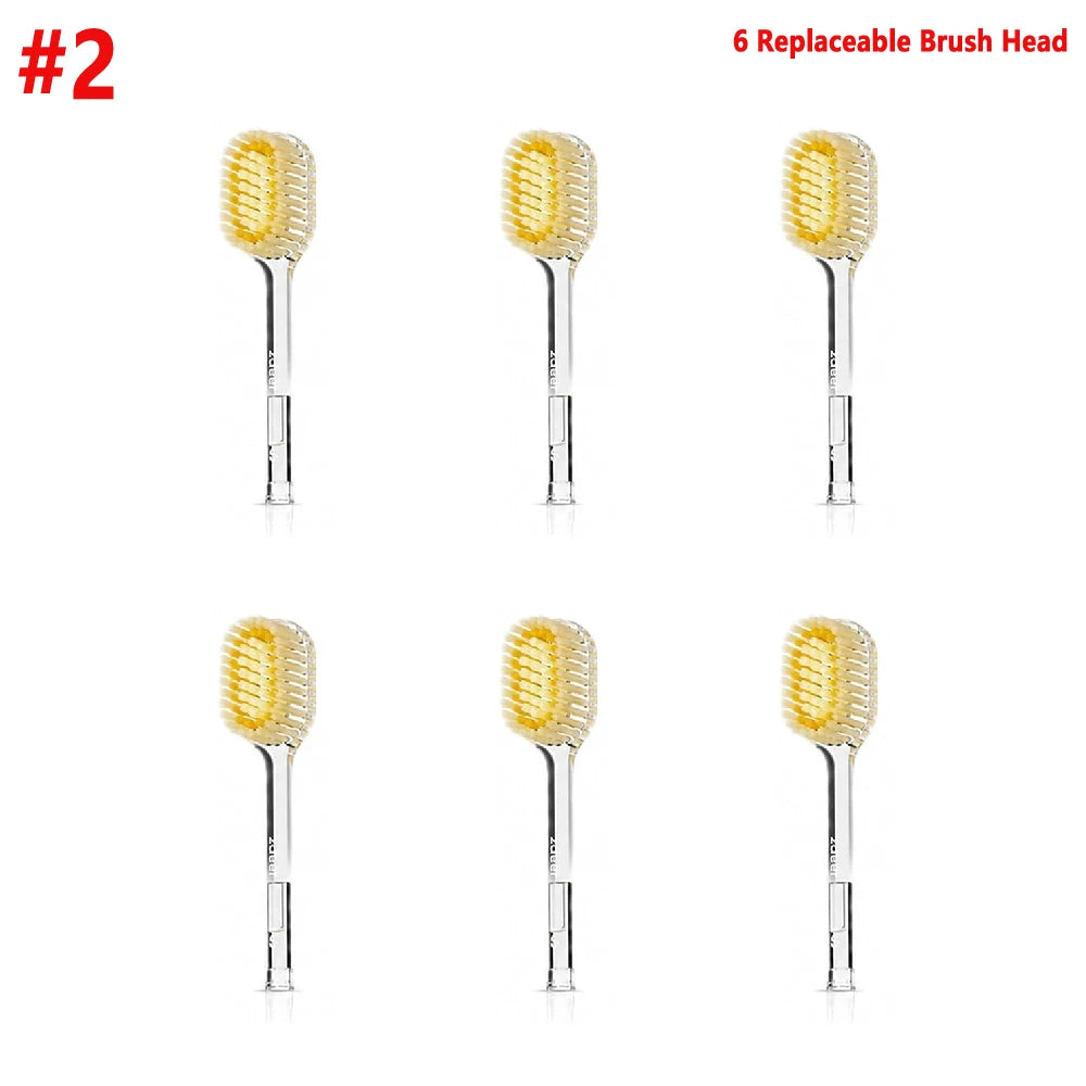 ZDEER Metal Toothbrush Set – 6 Soft Replaceable Brush Heads