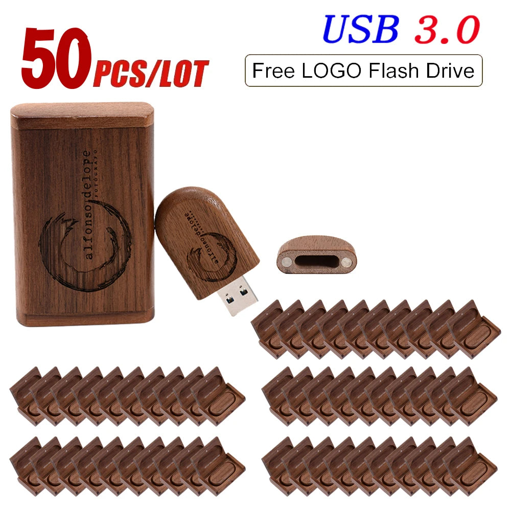 50-Pack Custom Logo Wooden USB 3.0 Flash Drives 4–64GB USB Flash Drive PRIMED