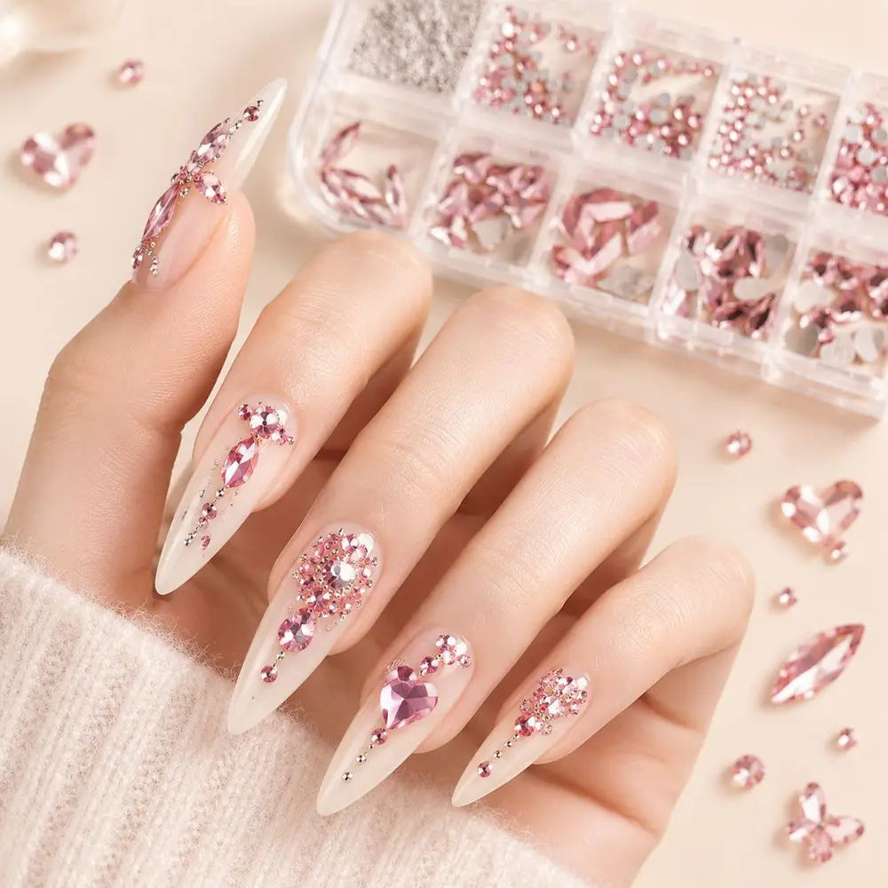 Pink Glass Crystal Nail Rhinestones & Flatback Gems DIY Kit