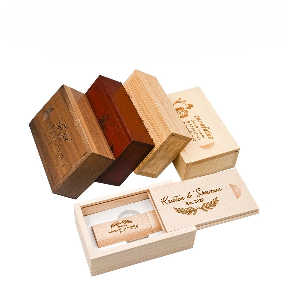 KAWEIDA 10-Pack Wooden USB Flash Drive 128GB Custom Logo Gift USB Flash Drive PRIMED