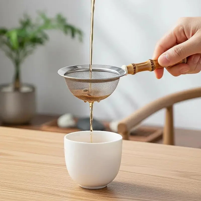Fine Mesh Tea Strainer | Stainless Steel & Bamboo Handle