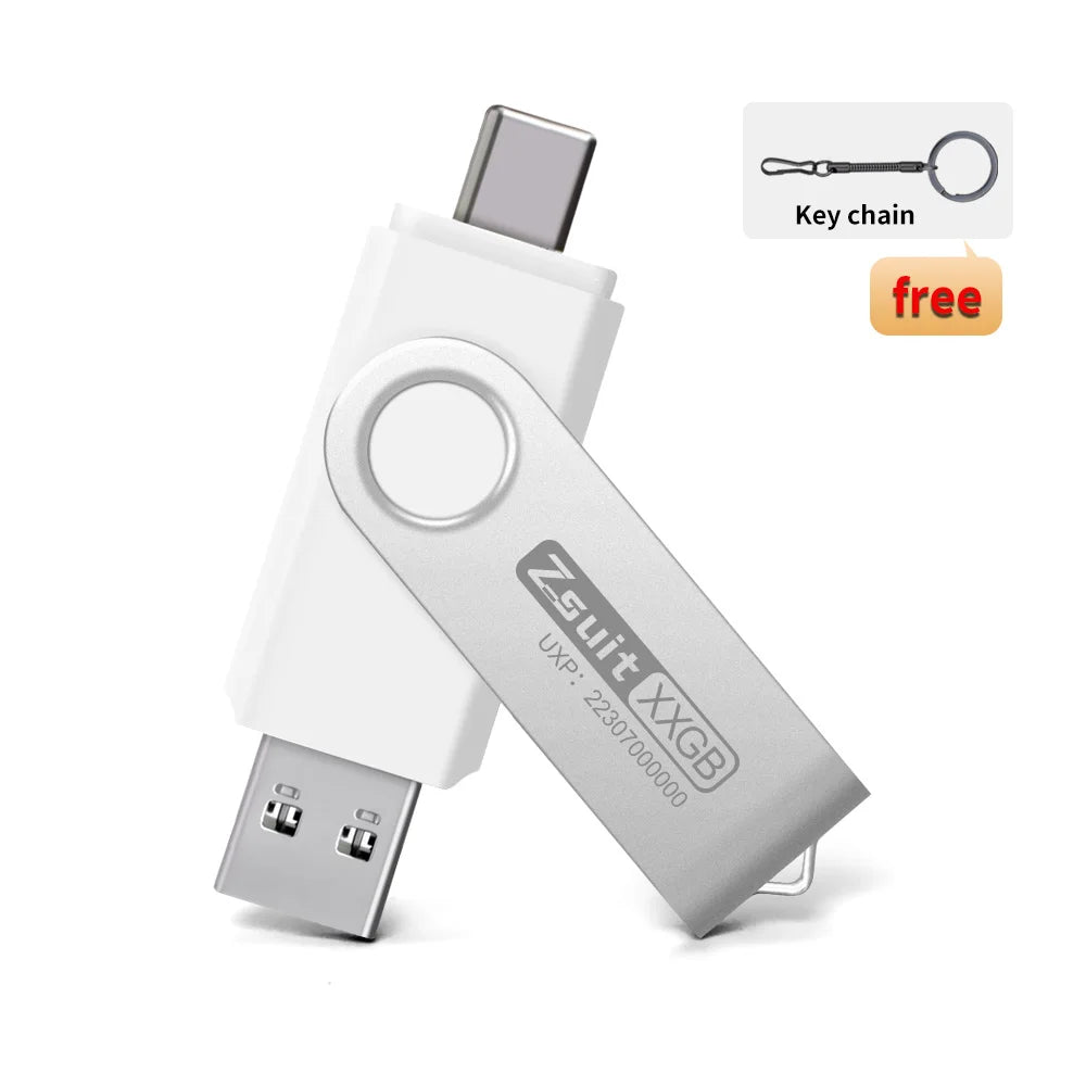 10-Pack 64GB USB-C & USB-A 2-in-1 Flash Drives | Metal Pen Drive USB Flash Drive PRIMED usb 3.0-64gb-10pcs WHITE