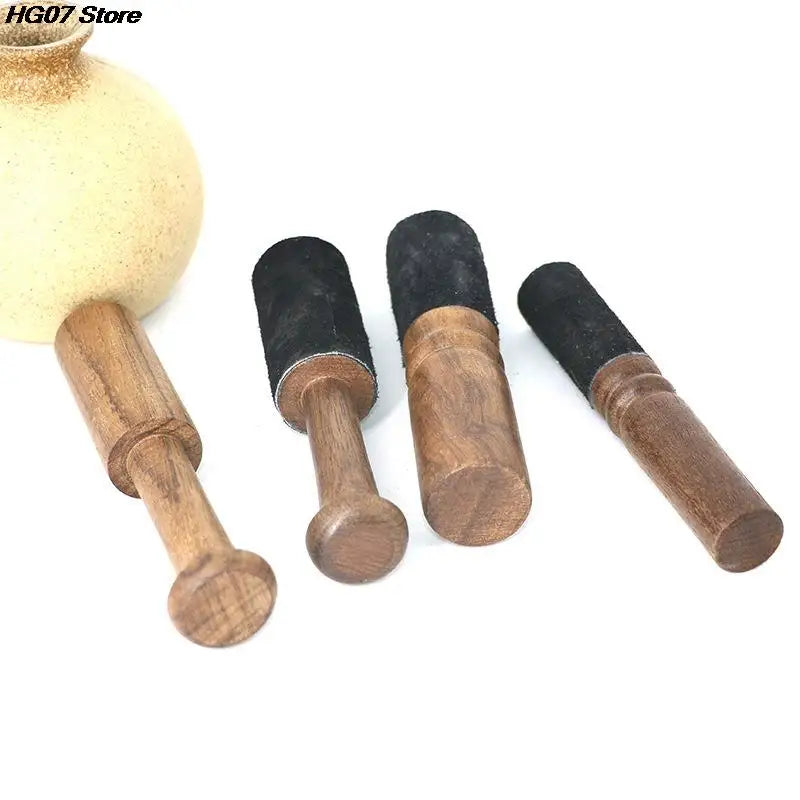 Tibetan Singing Bowl Leather Mallet – Handmade Peach Wood